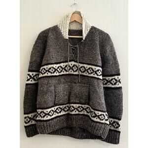 Vintage Tan Cream Handmade Wool Hand Knit Poncho Pullover Sweater Mens Medium